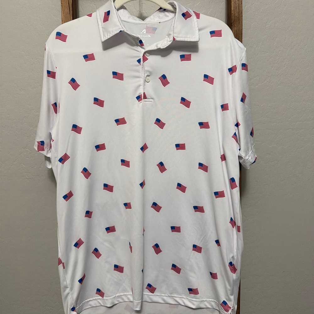 USA Flag Performance Golf Polo Shirt Medium Patriotic All Over Print-patriotic